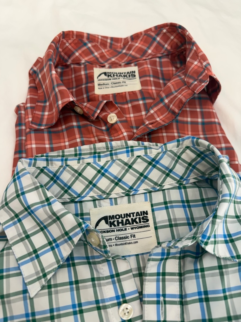 Mountain Khakis Bundle Men’s Red Plaid & White Green Plaid Shirts medium classic